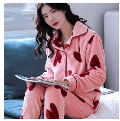 Pajamas Women's Warm And Thick Flannel Long-sleeved Coral Fleece Comfortable Suit