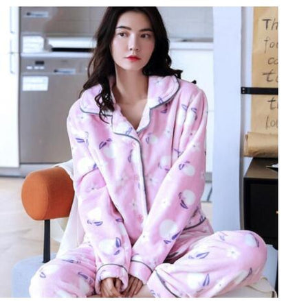 Pajamas Women's Warm And Thick Flannel Long-sleeved Coral Fleece Comfortable Suit
